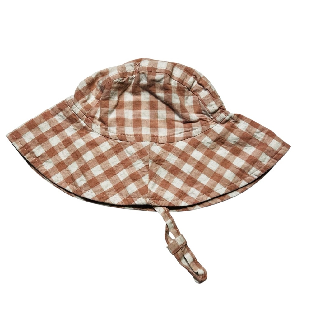 Organic‎ Cotton baby’s 6-9 M Checkered Sun Hat - Brown and White